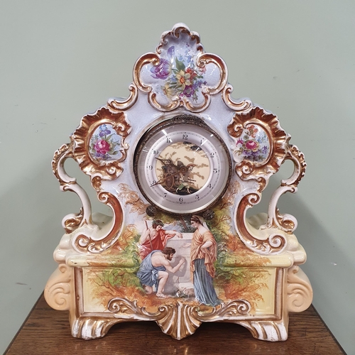 692 - A extremely large early 20th Century Mantel Clock with hand painted detail.
H 45 x W 42 x D 14 cm ap... 