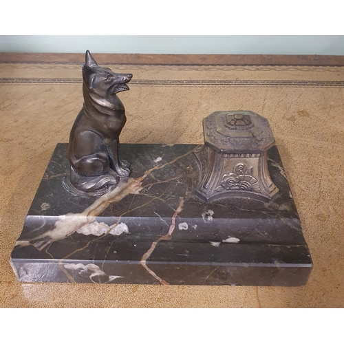 735 - A good early 20th Century Inkwell depicting an Alsatian sitting in watch.
H 12 x W 16 x D 10 cm appr... 