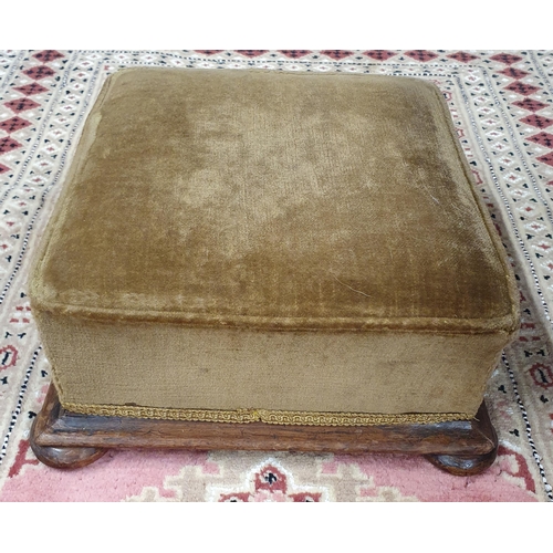 742 - A 19th Century square Stool with Mahogany bun feet. H 15 x W 31 x D 31 cm approx.