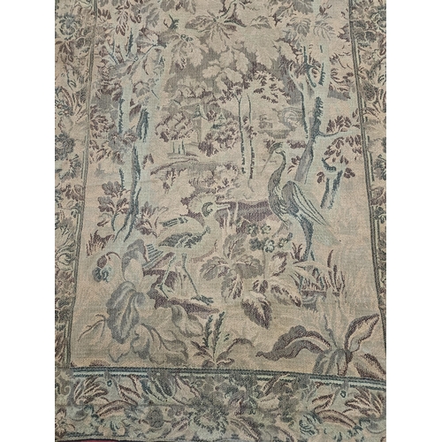 686 - A 19th Century Tapestry of a country scene depicting cranes beside a lake in a wooded setting 280 x ... 