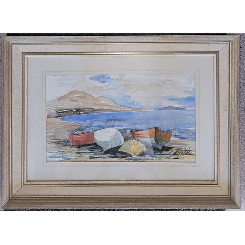 646 - A 20th Century Watercolour of moored boats indistinctly signed lower middle along with a 19th Centur... 