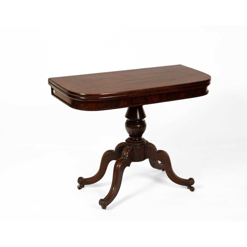 92 - Of Superb quality. An early 19th Century Mahogany fold over Tea Table on turned supports with splaye... 