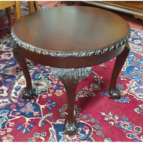 782 - A Reproduction circular coffee Table along with a highly carved square Table. H 49 x D 58 cm approx.