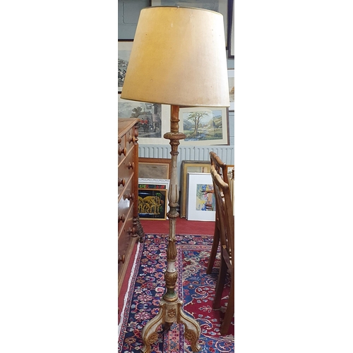 783 - An early 20th Century Timber and painted standard Lamp with Shade. H 177 cm approx.