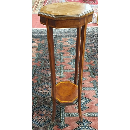 766 - An Edwardian Mahogany and inlaid plant Stand on square tapered supports. H 96 x D 33 cm approx.