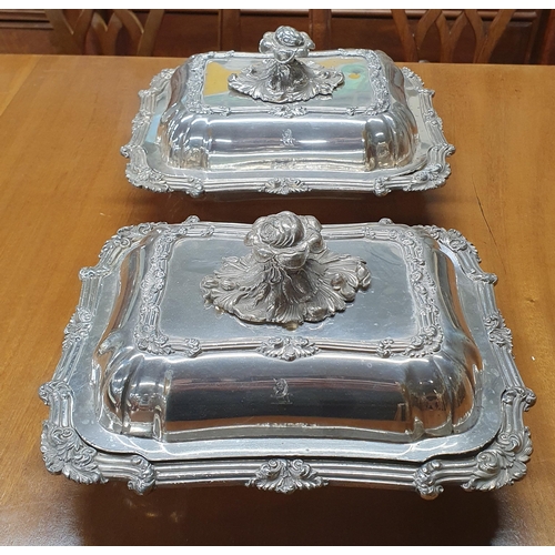 797 - A good pair of 19th Century heavy Silverplated Dishes along with three 19th Century meat Platters. H... 