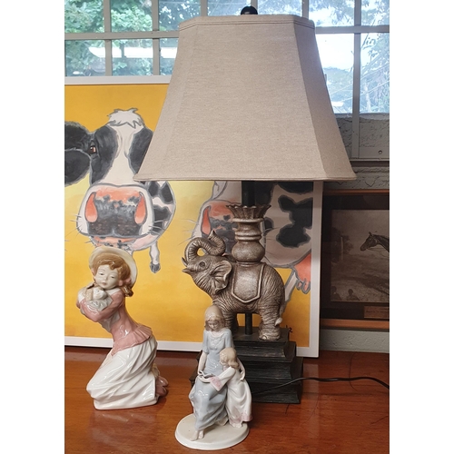 805 - Two Spanish figural groups along with a table Lamp. Lamp H 66 cm approx.