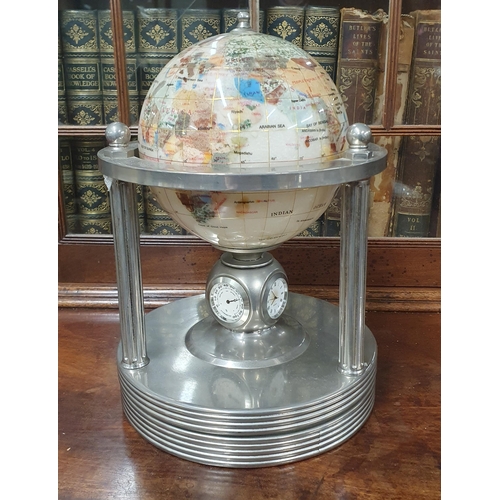 807 - A good Gemstone Globe of the World along with an Antiquite De Paris Clock. H 27 x D 20 cm approx.