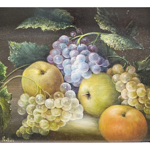 812 - An Oil on Panel still life of fruit on a table setting, signed J Gollois LL, 22 x 28 cm approx.