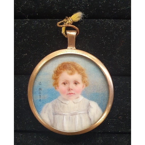 815 - Two 19th Century Miniatures of Children one signed G Mayo in Gold coloured frames. Not tested for Go... 