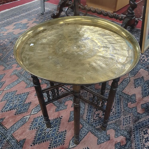 240 - A  20th Century foldup tray top Table with highly etched brass top. D 57 x H 54 cm approx.