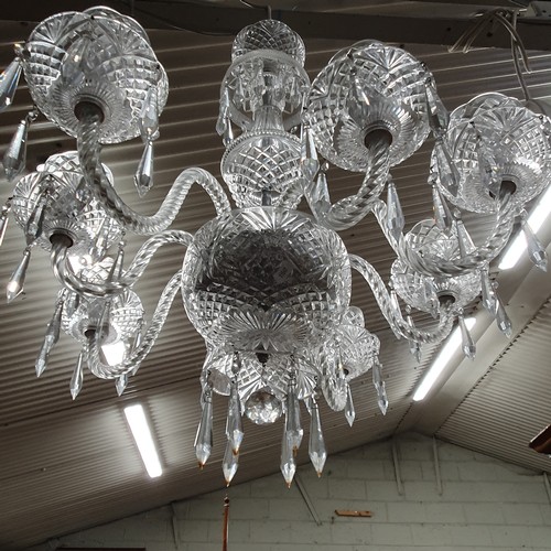 942 - A good eight branch Chandelier with crystal drops. (ensuite to lot 515 later in the auction). H 75  ... 