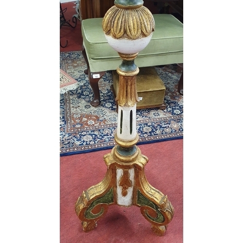 750 - A really good early 20th Century Standard Lamp with painted detail and tasseled shade.
H 178 cm appr... 