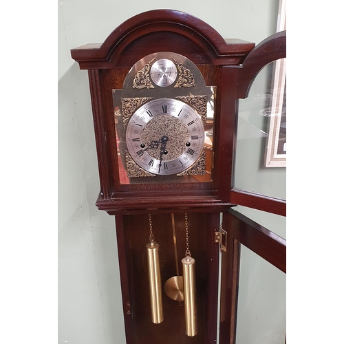 3 - A 20th Century Grandmother Clock. Tempus Fugit. With brass and steel dial and brass weights.
H 139 x... 