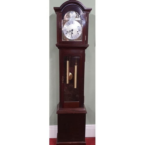 3 - A 20th Century Grandmother Clock. Tempus Fugit. With brass and steel dial and brass weights.
H 139 x... 