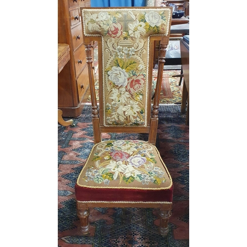 24 - A 19th Century Mahogany showframe high back Hall Chair with tapestry upholstered seat and back on tu... 