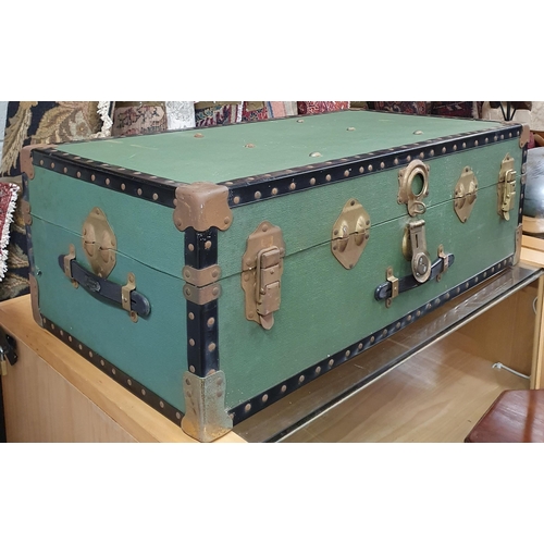 40 - A good 19th Century Leather Suitcase along with a black example and a green shipping trunk.
Largest ... 