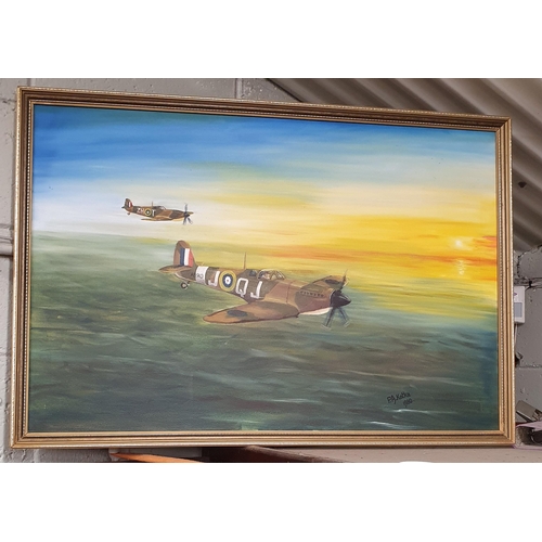 66 - A 20th Century Oil on Canvas of two Spitfires in full flight. Signed PA Kotka LR and dated 1980.
60 ... 