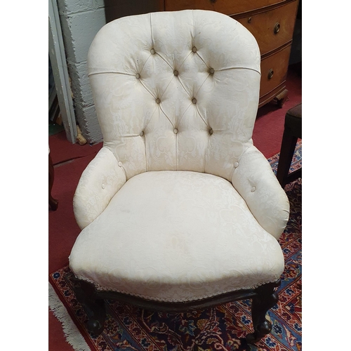 70 - A 19th Century showframe Salon Chair with cream upholstery on carved cabriole front supports. W 57 x... 