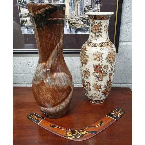 91 - A group of Vases along with a boomerang. Tallest being 39 cm approx.