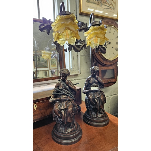 114 - A pair of Table Lamps with glass Shades. H 56 cm approx.