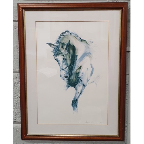 122A - Linda Kiernan 20th Century, a coloured Print of a horses head signed LR, 59 x 45 cm approx.