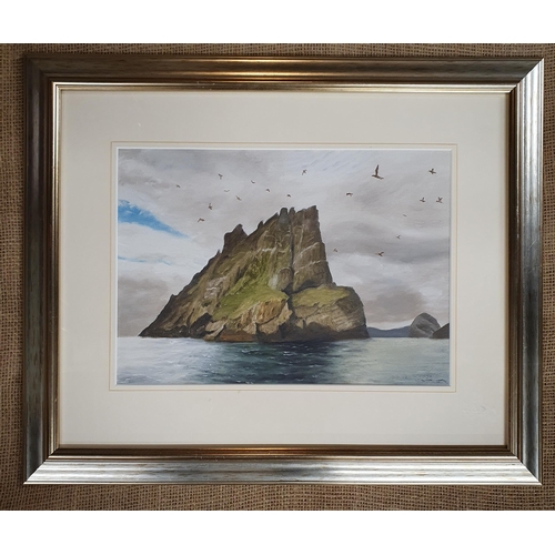 130 - A 20th Century Watercolour of a rocky island. Indistinctly signed LR. 25 x 35 cm approx.