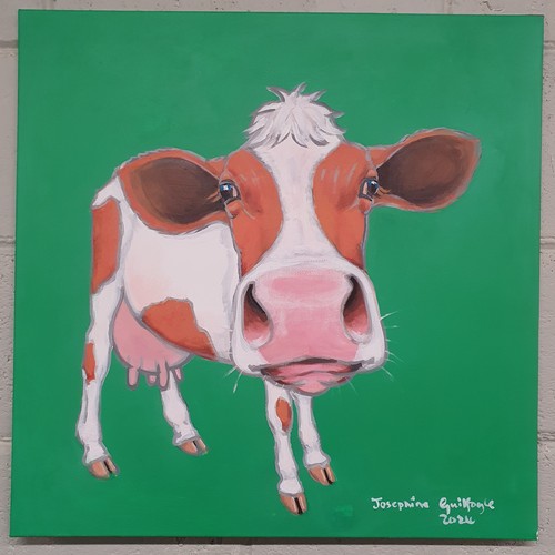 146 - Josephine Guilfoyle ''Moo Town Rose'' , Acrylic on Canvas . Signed 2024. 
23.5 x 23.5 cm approx.