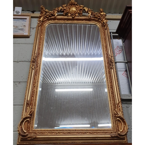 149 - A good Timber and Plaster Gilt overmantel Pier Mirror with bevelled mirror glass with cartouche top ... 