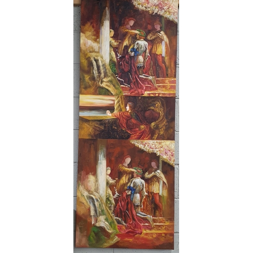 169 - After the original. A 20th Century Oil on Canvas Triptych. 171 x 65 cm approx.