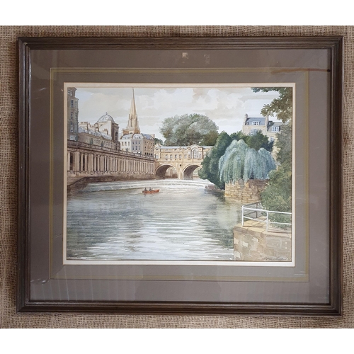 199 - Alfred Morris. A 20th Century Watercolour of Children and a boat beside a weir in a town setting pos... 