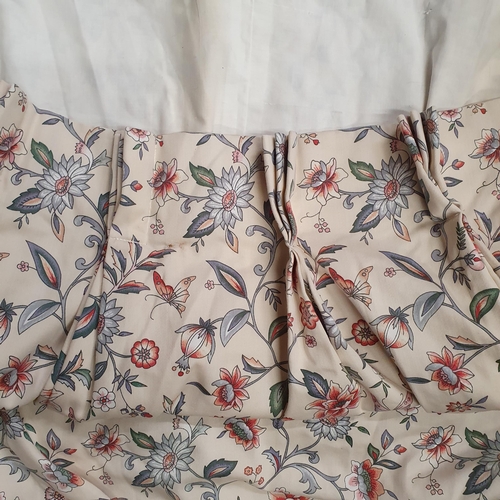 202 - A pair of cream ground floral Curtains along with a Christmas tree stand. Stand withdrawn.