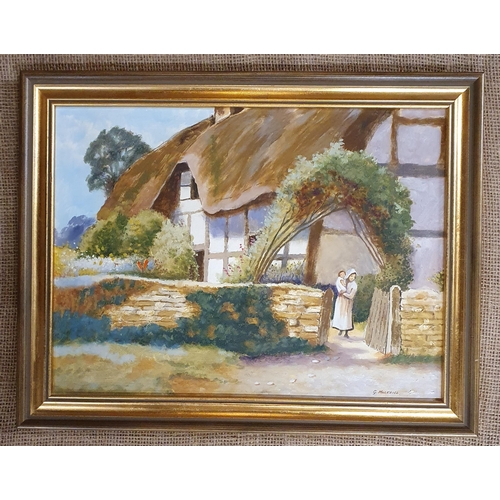 211 - G MGreal. A 20th Century Oil on Board of a Woman and Child beside a cottage. Signed LR. 30 x 40 cm a... 