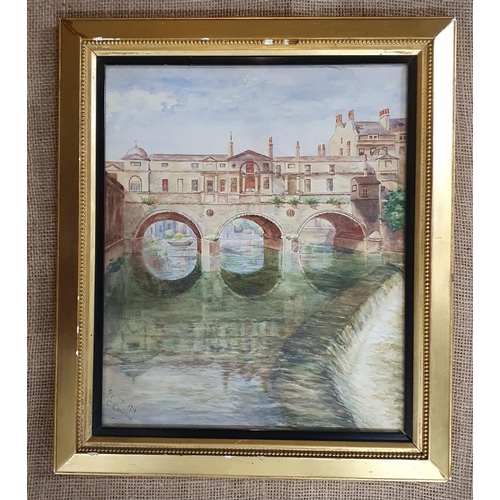 225 - A 20th Century Watercolour of a weir scene possibly Pulteney Bridge in the city of Bath. Signed Chee... 