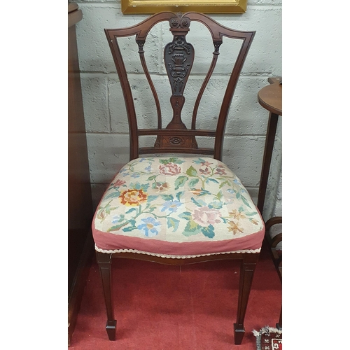 226 - A late 19th Century Mahogany Salon Chair with lovely carved back and with a tapestry seat on square ... 