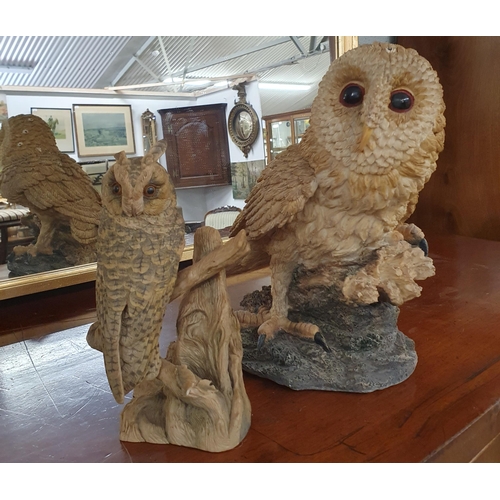 239 - A large figure of an Owl along with a figure of an owl sitting on a perch. Tallest  H 28 cm approx.