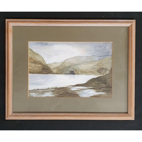 262 - J McGreal. A 20th Century Watercolour of a Lough scene possibly Loch Duich in Scotland with loch an ... 