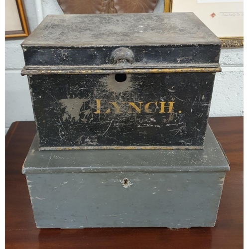 269 - A Military Strong Box with inscribed with the name Lynch along with an ammunition box.
 H 22 x 34 x ... 