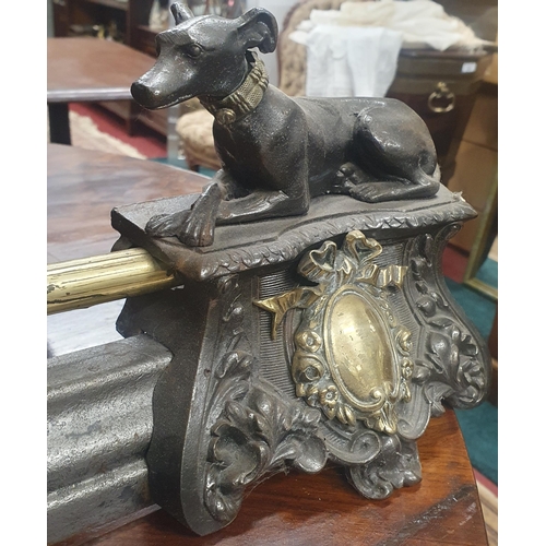 300 - A Fantastic 19th Century Steel and Brass Fender depicting greyhounds sitting on watch.
 L 125 cm app... 