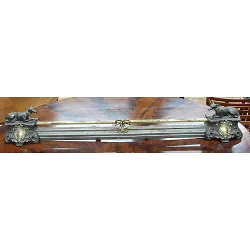 300 - A Fantastic 19th Century Steel and Brass Fender depicting greyhounds sitting on watch.
 L 125 cm app... 