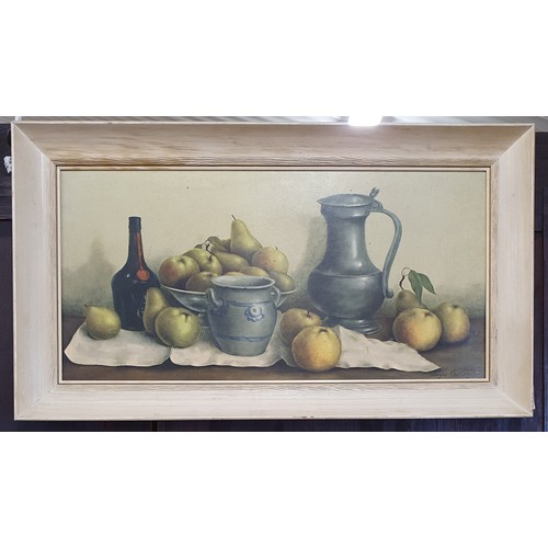 354 - After George Coulan. A large coloured Print still life of fruit on a table setting. H 45 x W 78 cm a... 