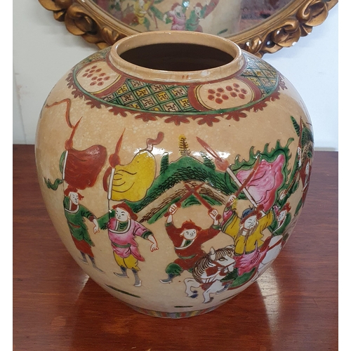 385 - A large Oriental hand painted Ginger Jar.
H 22 x D 21 cm approx.