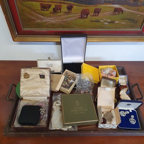 393 - A 20th Century Tray along with a quantity of costume jewellery and jewellery boxes.
 W 54 x D 33 cm ... 