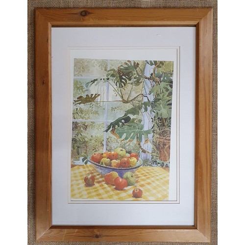 403 - A 20th Century coloured Print still life of fruit on a table setting. 63 x 48 cm approx.