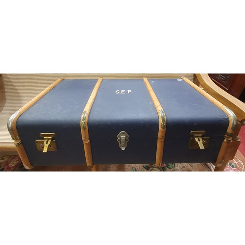 473 - A very large timber bound Shipping Trunk with initials SEP. 90 x 51 x H 30 cm approx.