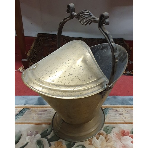 546 - A good 19th Century Brass and Cast Iron coal Skuttle with two companions.