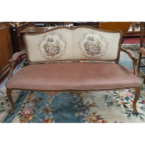 573 - A 20th Century show frame Couch with pink upholstered seat and tapestry style back on carved cabriol... 