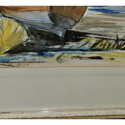 646 - A 20th Century Watercolour of moored boats indistinctly signed lower middle along with a 19th Centur... 