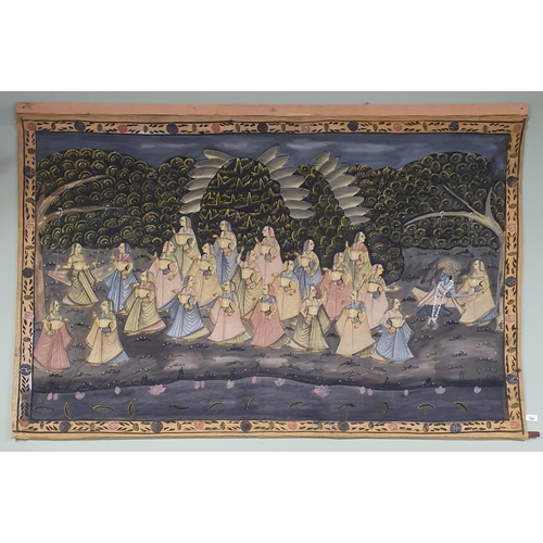 728 - An early 20th Century hand painted Watercolour on Silk Wall Hanging of Eastern origin depicting a ga... 