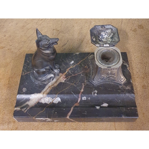 735 - A good early 20th Century Inkwell depicting an Alsatian sitting in watch.
H 12 x W 16 x D 10 cm appr... 